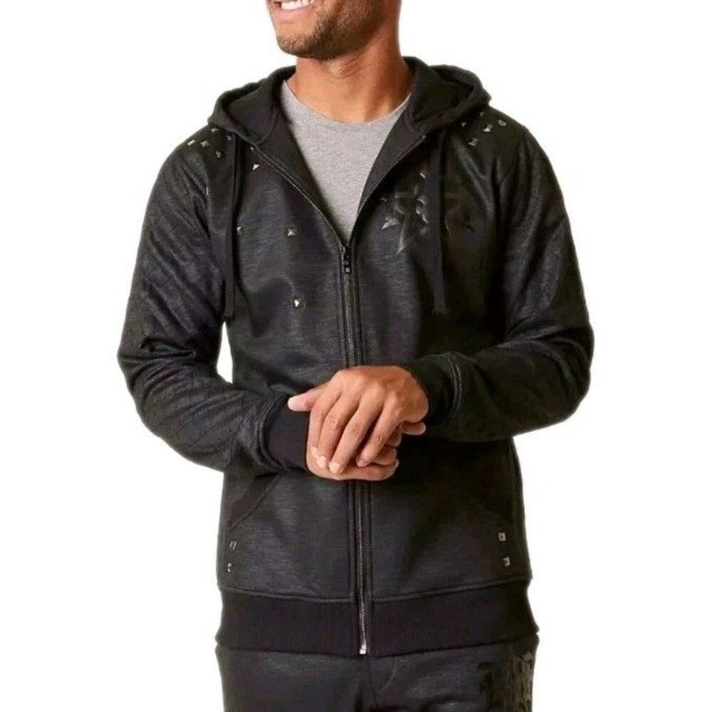 Rock Revival Cardiff Hooded Full Zip Black SweatshirtQuilted Studded Men's L